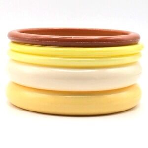 Stackable Set of 5 Vintage Retro Plastic Bangle Bracelets Yellow Cream Orange 8"